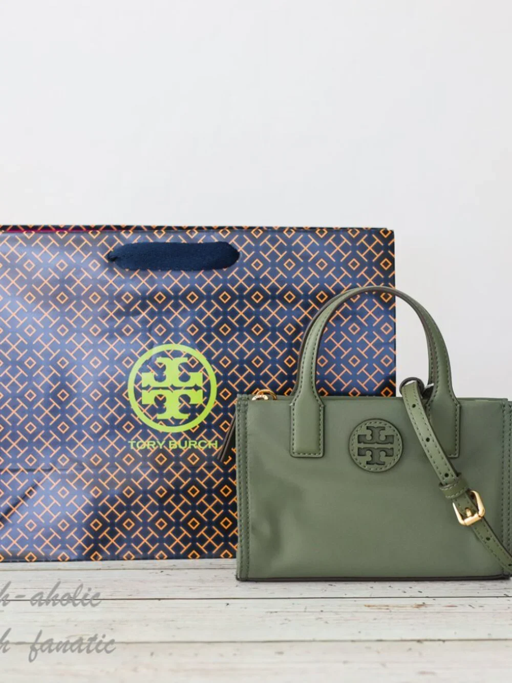NWT Tory Burch Ella Nylon Mini Tote Crossbody Bag Purse in Palm Leaf Green